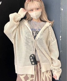 XU | 【XU/エックスユー】mesh zip hoodie/メッシュジップフーディ ジップアップパーカー アミアミ パーカー 羽織 重ね着 レイヤード(パーカー)