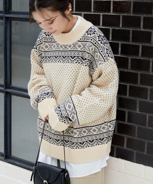 FREAK'S STORE(フリークスストア)の「【WEB限定】MACOBER×FREAK'S STORE/マコバー ノルディック柄ニットプルオーバー(ニット/セーター・レディース・ネイビー/ブラウン/ナチュラル・ONE SIZE)」の21枚目の写真