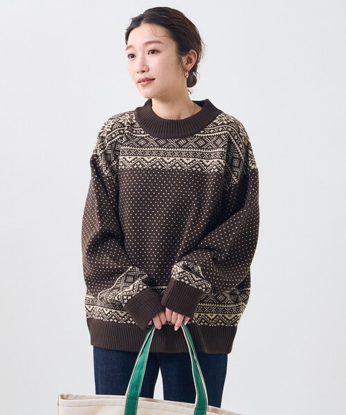 FREAK'S STORE(フリークスストア)の「【WEB限定】MACOBER×FREAK'S STORE/マコバー ノルディック柄ニットプルオーバー(ニット/セーター・レディース・ネイビー/ブラウン/ナチュラル・ONE SIZE)」の4枚目の写真