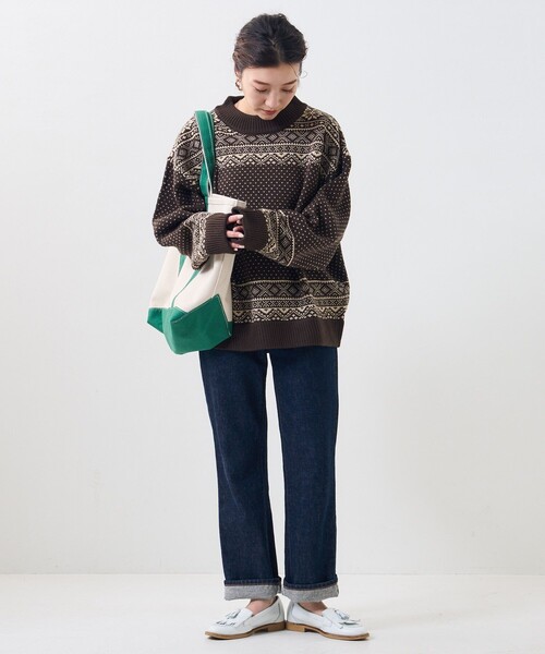 FREAK'S STORE(フリークスストア)の「【WEB限定】MACOBER×FREAK'S STORE/マコバー ノルディック柄ニットプルオーバー(ニット/セーター・レディース・ネイビー/ブラウン/ナチュラル・ONE SIZE)」の8枚目の写真