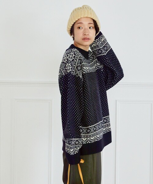 FREAK'S STORE(フリークスストア)の「【WEB限定】MACOBER×FREAK'S STORE/マコバー ノルディック柄ニットプルオーバー(ニット/セーター・レディース・ネイビー/ブラウン/ナチュラル・ONE SIZE)」の14枚目の写真
