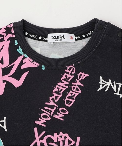 X-girl Stages(エックスガールステージス)の「【TBSドラマ フェイクマミー 着用アイテム】グラフィティ総柄半袖Tシャツ(Tシャツ/カットソー・キッズ・オフホワイト/ブラック・140cm/120cm/130cm/80cm/90cm/110cm/100cm)」の6枚目の写真