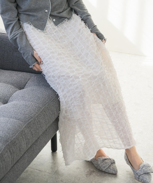 idem(イデム)の「ribbon chiffon skirt/リボンフリンジスカート【Sサイズ展開あり】(スカート・レディース・ホワイト/ブラック・SMALL/FREE)」の5枚目の写真