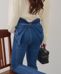 【Lサイズが登場!】【後ろ姿まで可愛い】バックリボンデニムフレアパンツ