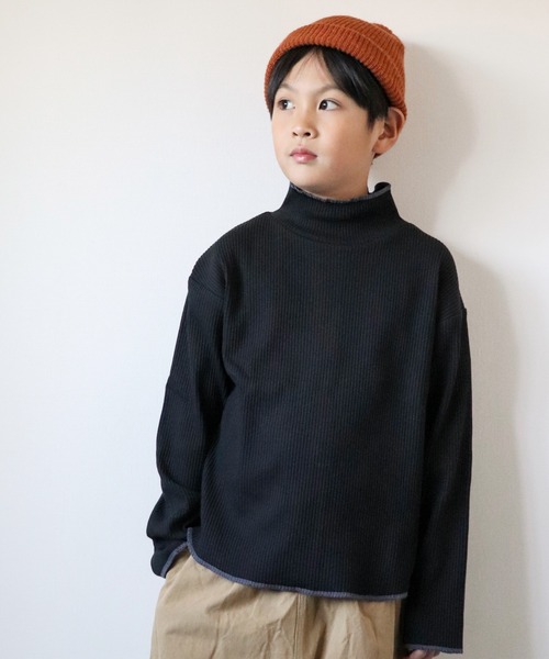 CIAOPANIC TYPY(チャオパニックティピー)の「【KIDS】配色ステッチハイネックリブカットソー(Tシャツ/カットソー・キッズ・アイボリー/ブラック/オレンジ/グレー/イエロー・S/L/XXL/XL/M)」の1枚目の写真