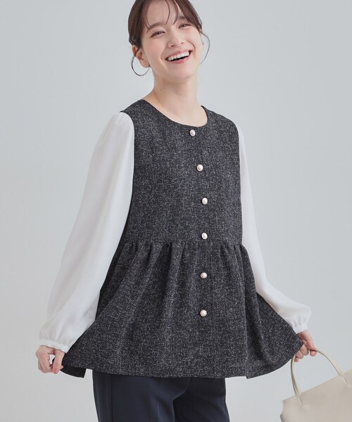 SHOO・LA・RUE(シューラルー)の「【洗濯機可】時短できちんと見えが叶う フェイクレイヤードブラウス(シャツ/ブラウス・レディース・ネイビー/アイボリー/ブラック・01/02/03/04)」の3枚目の写真