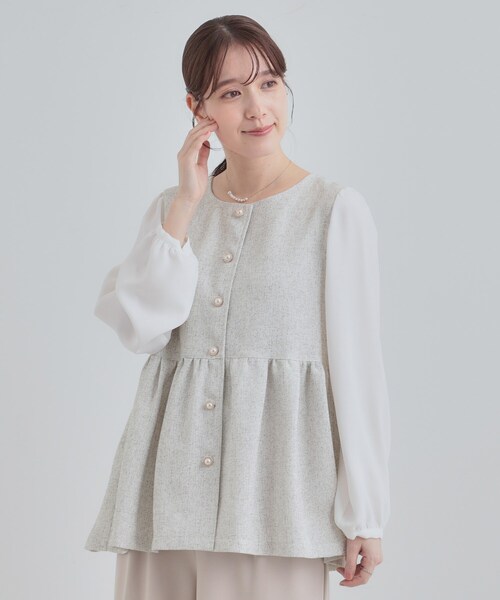 SHOO・LA・RUE(シューラルー)の「【洗濯機可】時短できちんと見えが叶う フェイクレイヤードブラウス(シャツ/ブラウス・レディース・ネイビー/アイボリー/ブラック・01/02/03/04)」の20枚目の写真