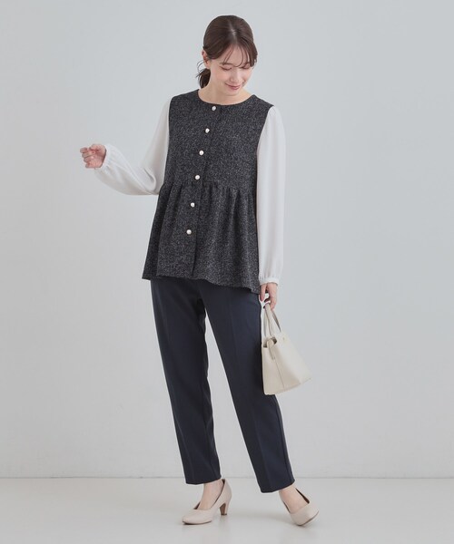 SHOO・LA・RUE(シューラルー)の「【洗濯機可】時短できちんと見えが叶う フェイクレイヤードブラウス(シャツ/ブラウス・レディース・ネイビー/アイボリー/ブラック・01/02/03/04)」の14枚目の写真