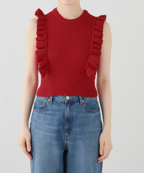 CLANE(クラネ)の「CLANE/クラネ FRILL SLEEVE KNIT TOPS 10106-2173(ニット/セーター・レディース・ブラック/レッド・FREE)」の2枚目の写真