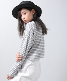 Denime | ドロップショルダーボーダーロングTEE(Tシャツ/カットソー)
