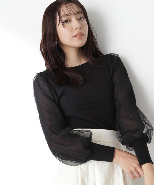 NATURAL BEAUTY BASIC(ナチュラルビューティーベーシック)の「◇チュールスリーブドッキングニット(ニット/セーター・レディース・ブラウン/オフホワイト/ブラック/ブルー・FREE)」の14枚目の写真