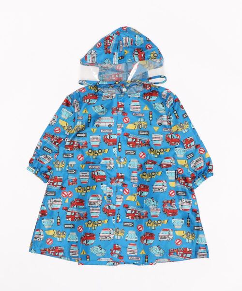 Kids Foret(キッズフォーレ)の「総柄レインコート(レインコート/ポンチョ・キッズ・ブルー/イエロー/ネイビー・L/S/M)」の1枚目の写真