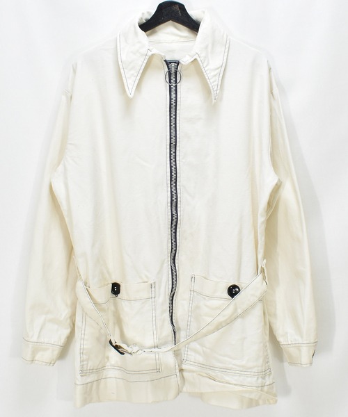 VINTAGE(ヴィンテージ)の「【ヴィンテージ古着】70's フルジップ ハーフコート ベルト付き(その他アウター・メンズ・ホワイト・XL)」の1枚目の写真