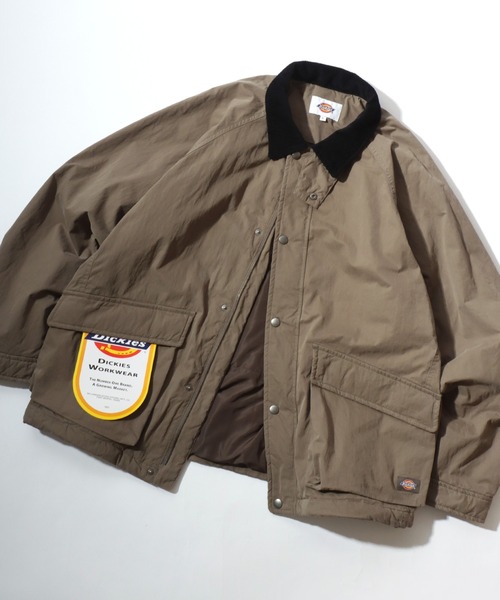 Dickies(ディッキーズ)の「Dickies/ディッキーズ Hunting Jacket/オーバーサイズ ナイロン 襟コーデュロイ ハンティングジャケット/薄中綿ジャケット/ブルゾン/レディース メンズ(ブルゾン・メンズ・オリーブ/ブラック・M/L/XL)」の1枚目の写真