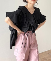wee9s | big collar frill half blouse / 付け襟風ビッグカラーフリルハーフブラウス(シャツ/ブラウス)