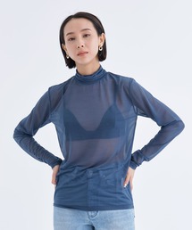 【08sircus/ゼロハチサーカス】Sheer jersey super high neck/シアーハイネックトップス