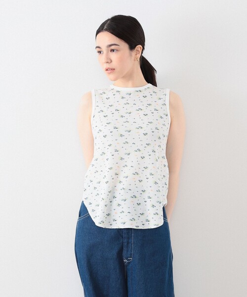 BEAMS BOY(ビームスボーイ)の「BEAMS BOY / フラワー サーマル ノースリーブ(タンクトップ・レディース・イエロー/オフホワイト・ONE SIZE)」の2枚目の写真