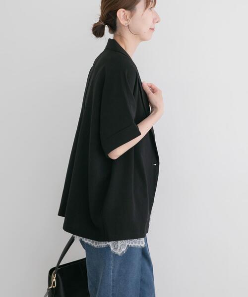 ITEMS URBANRESEARCH(アイテムズ アーバンリサーチ)の「『イージーケア/接触冷感/UVカット』SMOOTH LINEN TOUCH 半袖ジャケット(その他アウター・レディース・オフホワイト/ブラック・FREE)」の10枚目の写真