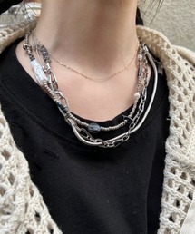 AJOBYAJO | 韓国ブランド AJOBYAJO アジョバイアジョ Snake Chain Layered Necklace チェーンネックレス シルバーネックレス レイヤードネックレス シルバーアクセサリー 韓国ストリート 韓国ファッション(ネックレス)