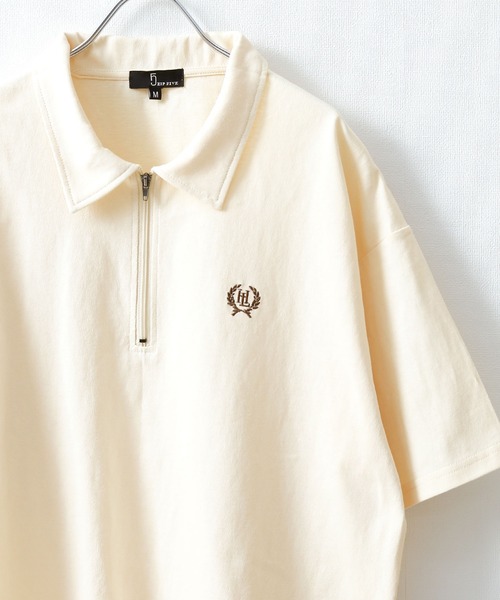ZIP FIVE(ジップファイブ)の「【ZIP FIVE】【ユニセックス】ハーフジップワンポイント刺繍 半袖Tシャツ/ポロシャツ(ポロシャツ・メンズ・ブラック×ホワイト/クリーム/ホワイト×レッド/オートミール/アイボリー系1/ブラック×ブルー/ホワイト×グリーン/ネイビー/アイボリー系/ホワイト×ブラック/ホワイト/ブラック系/ネイビー系/ブラック・LARGE/MEDIUM)」の12枚目の写真