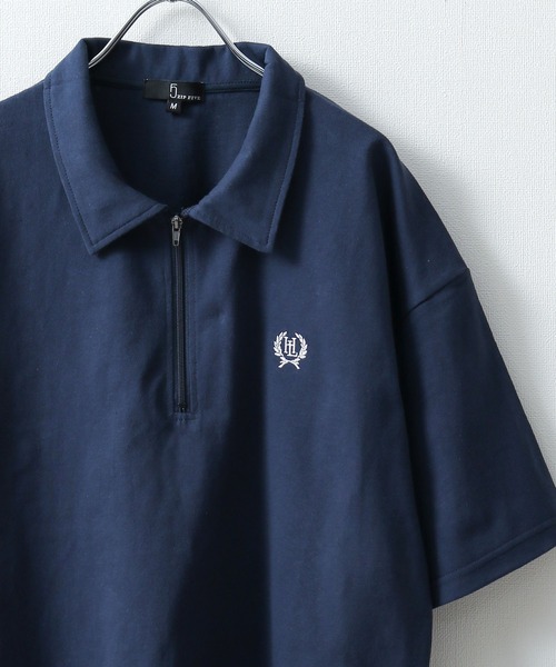 ZIP FIVE(ジップファイブ)の「【ZIP FIVE】【ユニセックス】ハーフジップワンポイント刺繍 半袖Tシャツ/ポロシャツ(ポロシャツ・メンズ・ブラック×ホワイト/クリーム/ホワイト×レッド/オートミール/アイボリー系1/ブラック×ブルー/ホワイト×グリーン/ネイビー/アイボリー系/ホワイト×ブラック/ホワイト/ブラック系/ネイビー系/ブラック・LARGE/MEDIUM)」の14枚目の写真