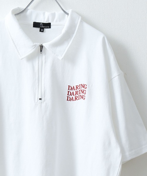 ZIP FIVE(ジップファイブ)の「【ZIP FIVE】【ユニセックス】ハーフジップワンポイント刺繍 半袖Tシャツ/ポロシャツ(ポロシャツ・メンズ・ブラック×ホワイト/クリーム/ホワイト×レッド/オートミール/アイボリー系1/ブラック×ブルー/ホワイト×グリーン/ネイビー/アイボリー系/ホワイト×ブラック/ホワイト/ブラック系/ネイビー系/ブラック・LARGE/MEDIUM)」の3枚目の写真