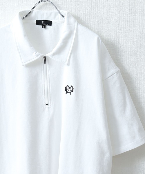 ZIP FIVE(ジップファイブ)の「【ZIP FIVE】【ユニセックス】ハーフジップワンポイント刺繍 半袖Tシャツ/ポロシャツ(ポロシャツ・メンズ・ブラック×ホワイト/クリーム/ホワイト×レッド/オートミール/アイボリー系1/ブラック×ブルー/ホワイト×グリーン/ネイビー/アイボリー系/ホワイト×ブラック/ホワイト/ブラック系/ネイビー系/ブラック・LARGE/MEDIUM)」の5枚目の写真
