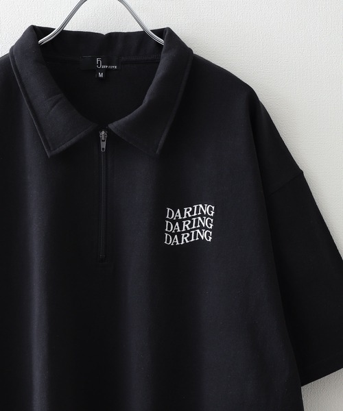 ZIP FIVE(ジップファイブ)の「【ZIP FIVE】【ユニセックス】ハーフジップワンポイント刺繍 半袖Tシャツ/ポロシャツ(ポロシャツ・メンズ・ブラック×ホワイト/クリーム/ホワイト×レッド/オートミール/アイボリー系1/ブラック×ブルー/ホワイト×グリーン/ネイビー/アイボリー系/ホワイト×ブラック/ホワイト/ブラック系/ネイビー系/ブラック・LARGE/MEDIUM)」の7枚目の写真