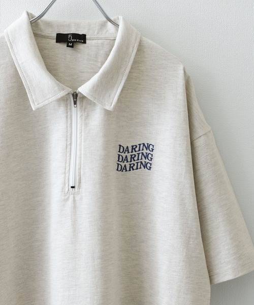 ZIP FIVE(ジップファイブ)の「【ZIP FIVE】【ユニセックス】ハーフジップワンポイント刺繍 半袖Tシャツ/ポロシャツ(ポロシャツ・メンズ・ブラック×ホワイト/クリーム/ホワイト×レッド/オートミール/アイボリー系1/ブラック×ブルー/ホワイト×グリーン/ネイビー/アイボリー系/ホワイト×ブラック/ホワイト/ブラック系/ネイビー系/ブラック・LARGE/MEDIUM)」の10枚目の写真