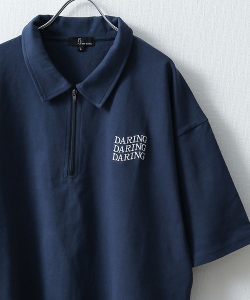 ZIP FIVE(ジップファイブ)の「【ZIP FIVE】【ユニセックス】ハーフジップワンポイント刺繍 半袖Tシャツ/ポロシャツ(ポロシャツ・メンズ・ブラック×ホワイト/クリーム/ホワイト×レッド/オートミール/アイボリー系1/ブラック×ブルー/ホワイト×グリーン/ネイビー/アイボリー系/ホワイト×ブラック/ホワイト/ブラック系/ネイビー系/ブラック・LARGE/MEDIUM)」の13枚目の写真