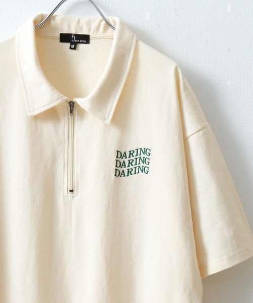 ZIP FIVE(ジップファイブ)の「【ZIP FIVE】【ユニセックス】ハーフジップワンポイント刺繍 半袖Tシャツ/ポロシャツ(ポロシャツ・メンズ・ブラック×ホワイト/クリーム/ホワイト×レッド/オートミール/アイボリー系1/ブラック×ブルー/ホワイト×グリーン/ネイビー/アイボリー系/ホワイト×ブラック/ホワイト/ブラック系/ネイビー系/ブラック・LARGE/MEDIUM)」の9枚目の写真
