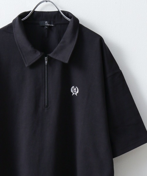 ZIP FIVE(ジップファイブ)の「【ZIP FIVE】【ユニセックス】ハーフジップワンポイント刺繍 半袖Tシャツ/ポロシャツ(ポロシャツ・メンズ・ブラック×ホワイト/クリーム/ホワイト×レッド/オートミール/アイボリー系1/ブラック×ブルー/ホワイト×グリーン/ネイビー/アイボリー系/ホワイト×ブラック/ホワイト/ブラック系/ネイビー系/ブラック・LARGE/MEDIUM)」の6枚目の写真