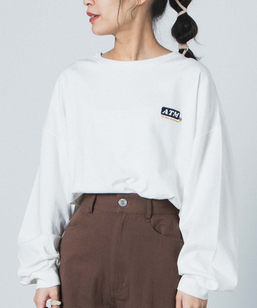 WEGO(ウィゴー)の「WEGO/USAドルマンスリーブビッグシルエットロンT(Tシャツ/カットソー・レディース・ホワイト/スミクロ/ブラウン系その他5・FREE)」の1枚目の写真