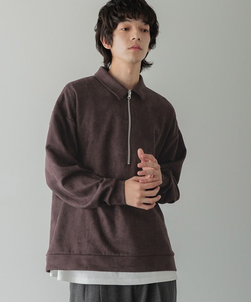 LOWRYS FARM(ローリーズファーム)の「【LFM(U)】スウェードライクHZIPポロ 593465(Tシャツ/カットソー・メンズ・ブラウン/グレー/チャコールグレー・MEDIUM/LARGE)」の3枚目の写真