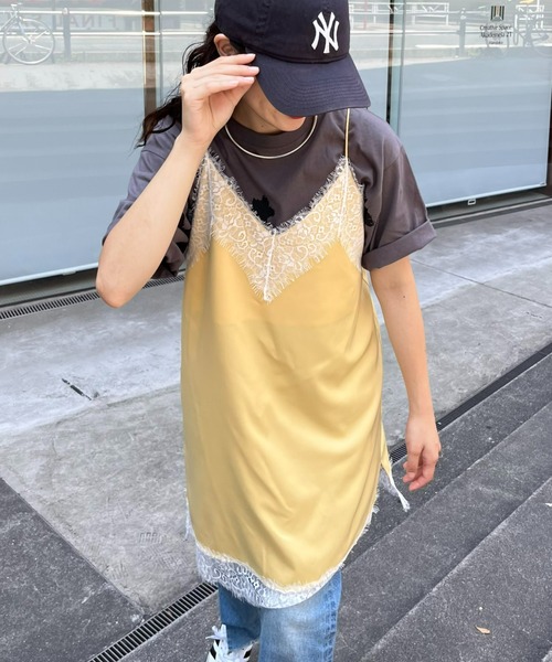 CIAOPANIC TYPY(チャオパニックティピー)の「ランジェリーサテンキャミチュニック(キャミソール・レディース・ブラック/カーキ/イエロー・ONE SIZE)」の3枚目の写真
