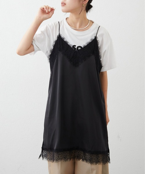 CIAOPANIC TYPY(チャオパニックティピー)の「ランジェリーサテンキャミチュニック(キャミソール・レディース・ブラック/カーキ/イエロー・ONE SIZE)」の7枚目の写真