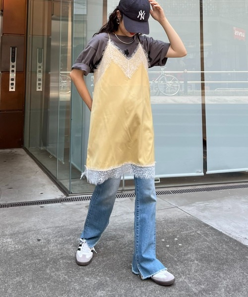 CIAOPANIC TYPY(チャオパニックティピー)の「ランジェリーサテンキャミチュニック(キャミソール・レディース・ブラック/カーキ/イエロー・ONE SIZE)」の5枚目の写真