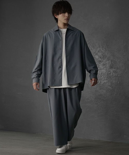 MinoriTY(マイノリティ)の「【MinoriTY】落ち感ドルマンシャツセットアップ ワイドパンツ メンズ ビッグシャツ オーバーサイズ ルーズフィット ビッグシルエット 秋服(セットアップ・メンズ・ブラック/グレー/ブルーグレー/モカ/チャコール/カーキ/パープル系その他/ベージュ/ネイビー/グリーン/ダークグリーン/グレイッシュベージュ・M/L/S)」の14枚目の写真