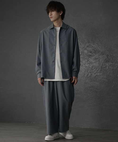 MinoriTY(マイノリティ)の「【MinoriTY】落ち感ドルマンシャツセットアップ ワイドパンツ メンズ ビッグシャツ オーバーサイズ ルーズフィット ビッグシルエット 秋服(セットアップ・メンズ・ブラック/グレー/ブルーグレー/モカ/チャコール/カーキ/パープル系その他/ベージュ/ネイビー/グリーン/ダークグリーン/グレイッシュベージュ・M/L/S)」の16枚目の写真