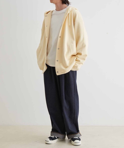 ADAM ET ROPE'(アダムエロペ)の「【WEB限定】ビック ルーズ スウェット マリンパーカー / スナップ フーディー / ユニセックス(カーディガン/ボレロ・メンズ・ブラック/キナリ・L/M)」の10枚目の写真