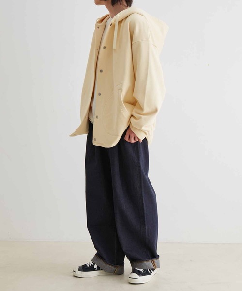 ADAM ET ROPE'(アダムエロペ)の「【WEB限定】ビック ルーズ スウェット マリンパーカー / スナップ フーディー / ユニセックス(カーディガン/ボレロ・メンズ・ブラック/キナリ・L/M)」の12枚目の写真