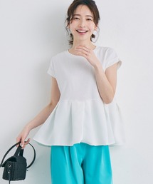 coca(coca) | 【WEB限定セール】\新色登場/異素材切り替えフレンチスリーブフレアトップス(Tシャツ/カットソー)