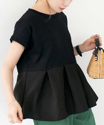 coca(coca) | 異素材切り替えフレンチスリーブフレアトップス(Tシャツ/カットソー)