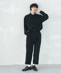 LILL | 【セットアップ】ポリトロツイルCPOビッグシルエットシャツジャケット＆ベルト付きワイドパンツ　SET-UP(シャツ/ブラウス)