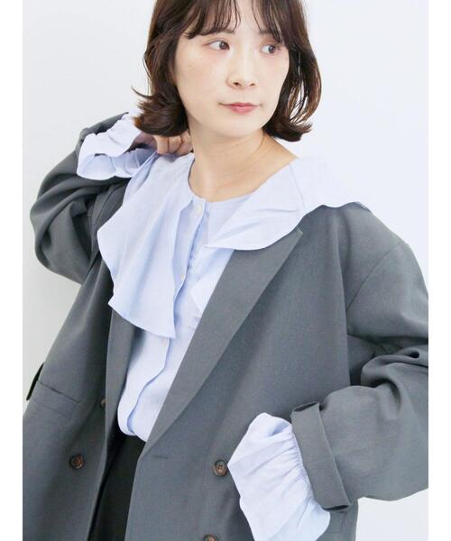 Samansa Mos2 blue(サマンサモスモスブルー)の「ラッフルカラーブラウス(シャツ/ブラウス・レディース・オフホワイト/サックスブルー/ベージュ・F)」の3枚目の写真