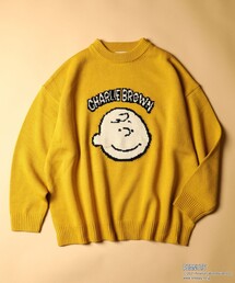 WEBオリジナル PEANUTS/ピーナッツ 別注 ビッグシルエット ジャガードニット/チャーリー・ブラウン