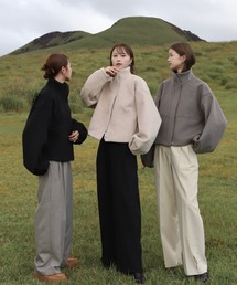 Reurie' | ダブルジップショートウールコート / original wzip short wool coat スタンドカラーコート ショート丈 コクーンシルエット ショートコート ウール混 ファスナー アイボリー グレージュ ブラウン グレー ブラック ハイネック(その他アウター)