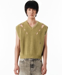 OY | 『OY/オーワイ』 STITCH CUT-OUT KNIT VEST/ステッチ ダメージ加工 ニット ベスト(ベスト)