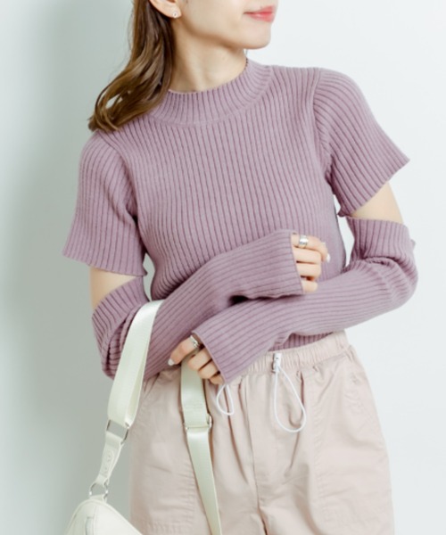 OLIVE des OLIVE(オリーブデオリーブ)の「【WEB限定カラー有】アームウォーマー付ワイドリブニット(ニット/セーター・レディース・ブラウン/ブラック/オフホワイト/カーキ/ブルー/ラベンダー・FREE)」の6枚目の写真