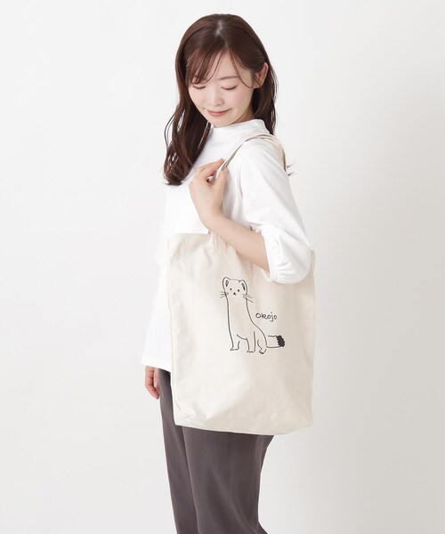 one'sterrace(ワンズテラス)の「JOUET ジョエット プリントトート オコジョ(トートバッグ・レディース・ホワイト系9・99)」の3枚目の写真